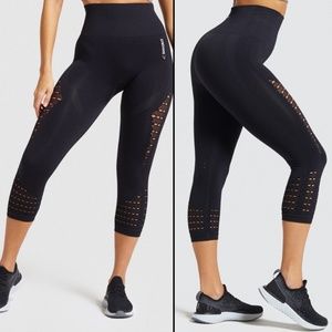 GYMSHARK Black Energy+ Seamless Cropped Leggings